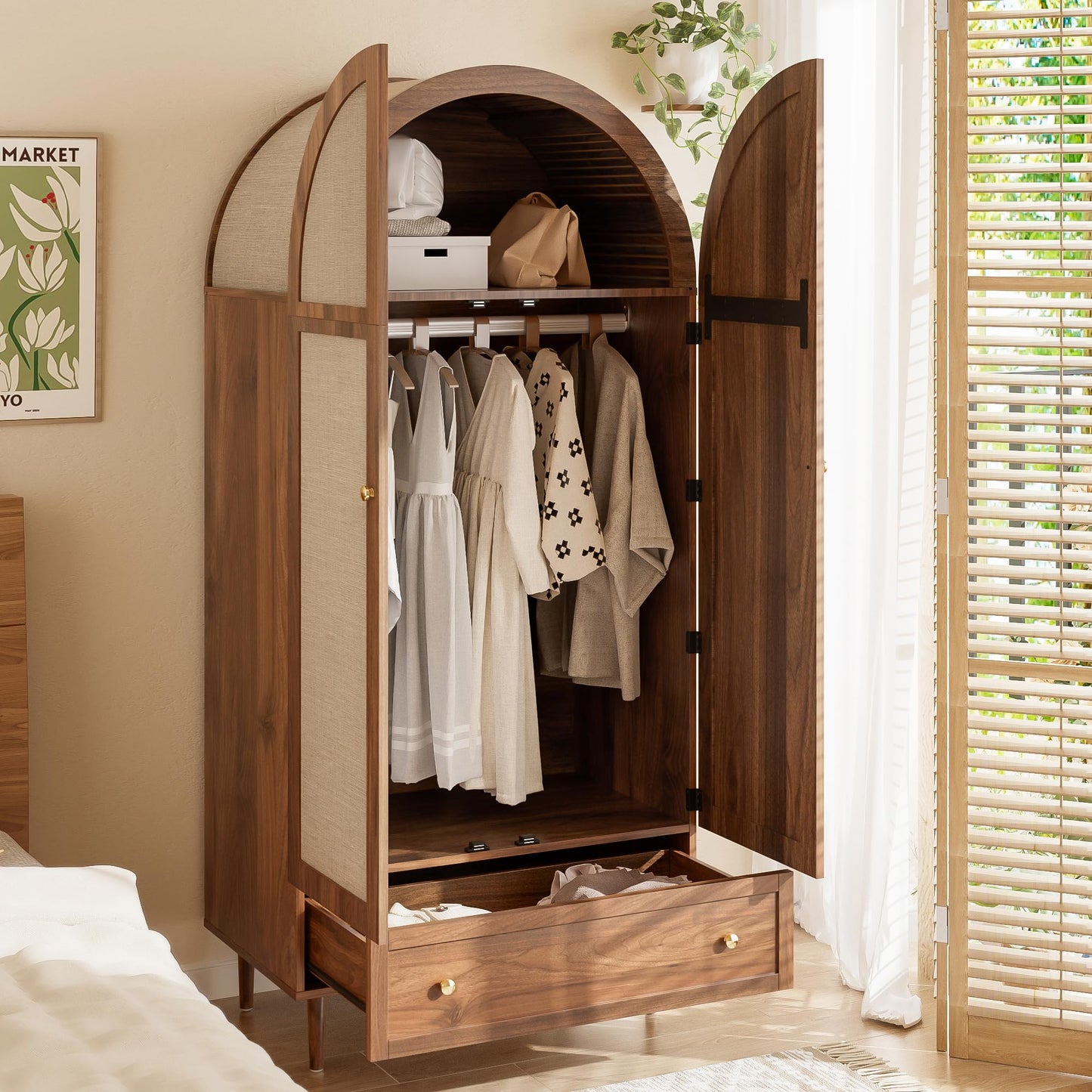 RIAZOS Wardrobe with Storage Cupboard, Double Door Design, with 1 Clothes Rail, 5 Compartments, for Bedroom, Living Room, Children's Room, 70 x 40 x 170 cm, White