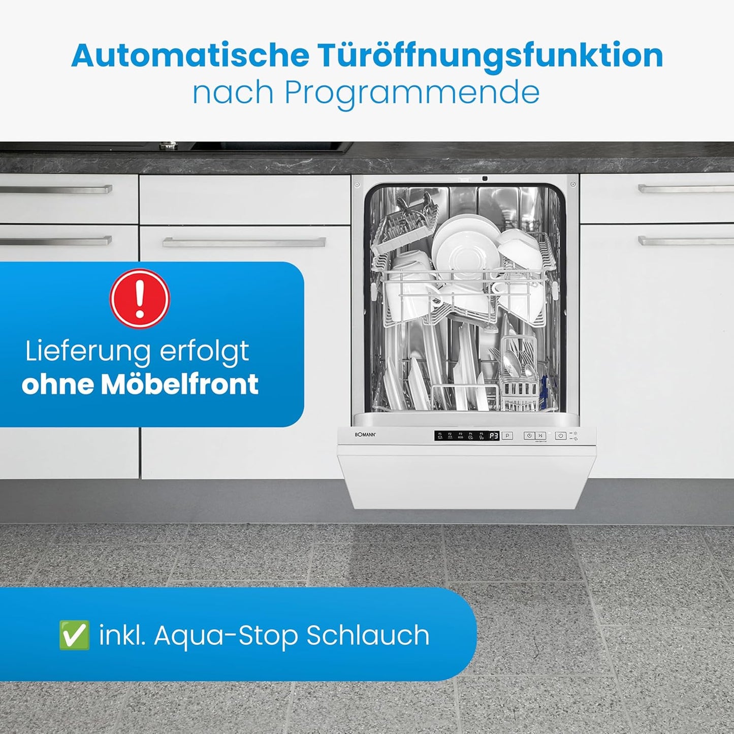 Bomann® Dishwasher 45 cm Fully Integrable | Dishwasher 45 cm for 10 Place Settings | Dishwasher 45 cm with 5 Programmes and 2 Spray Levels | Program Start Selection: 1-24 Hours | GSPE 7420 VI