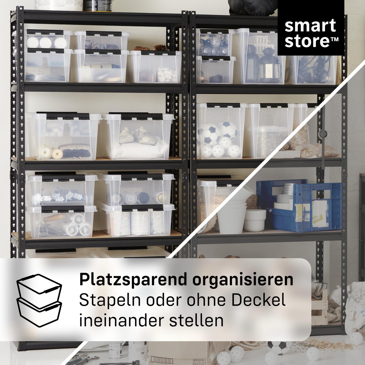 SmartStore - 5 x Storage Box with Lid Classic 46L (59 x 39 x 31 cm) | Stackable Box with Lid | Food-Safe Plastic Box | Plastic Box with Lid and Reinforced Corners