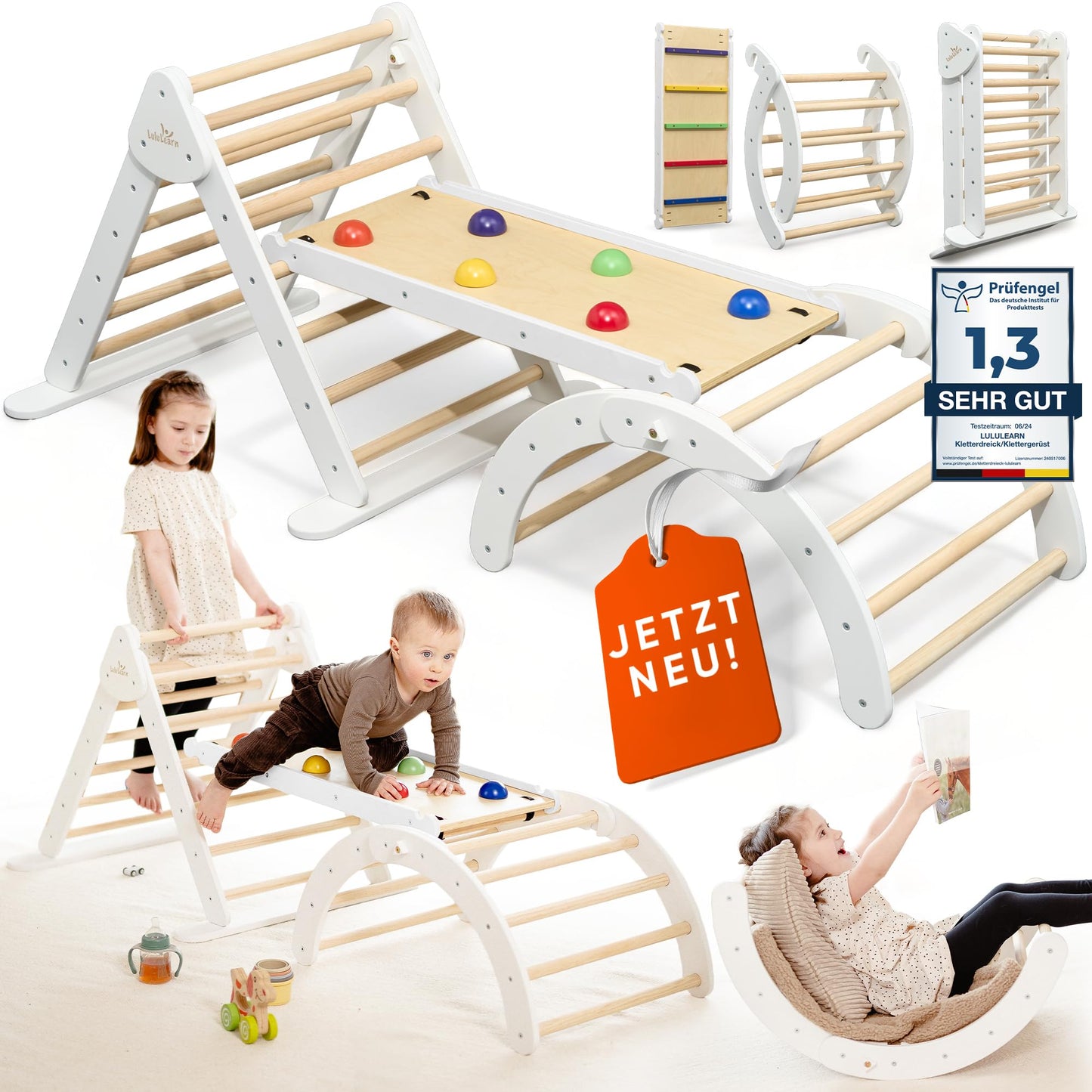 Lululearn® Climbing Triangle, Climbing Arch & Ramp [Foldable] Ideal for Indoor & Garden - Climbing Frame from 1 Year, Montessori Toy for Active Learning - Discover Now! (White)