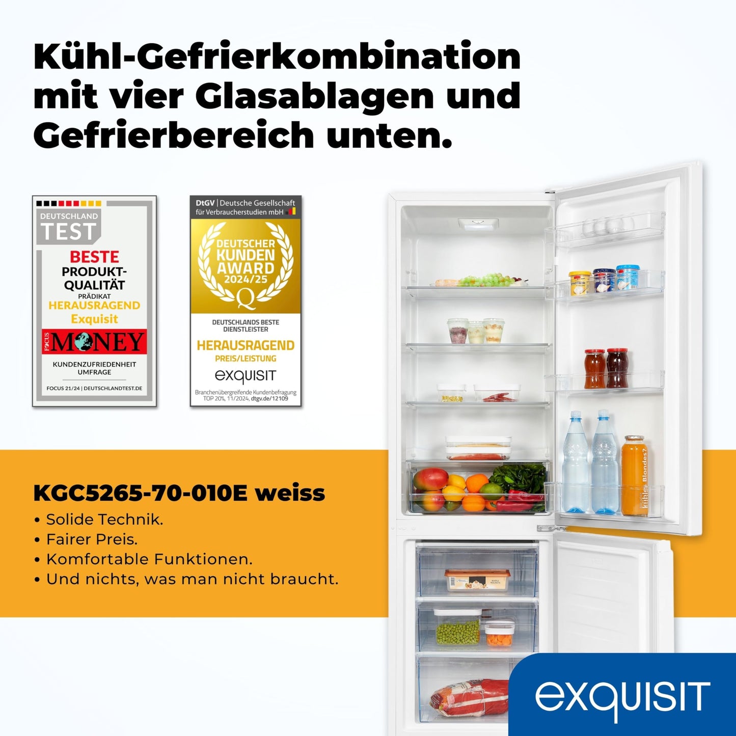 Exquisit Kühl-Gefrierkombination, 180 cm Höhe, Kühlschrank mit Gefrierfach, 269 Liter, 4-Sterne-Gefrierfach, Türanschlag wechselbar, Standgerät, KGC5265-70-010E inoxlook