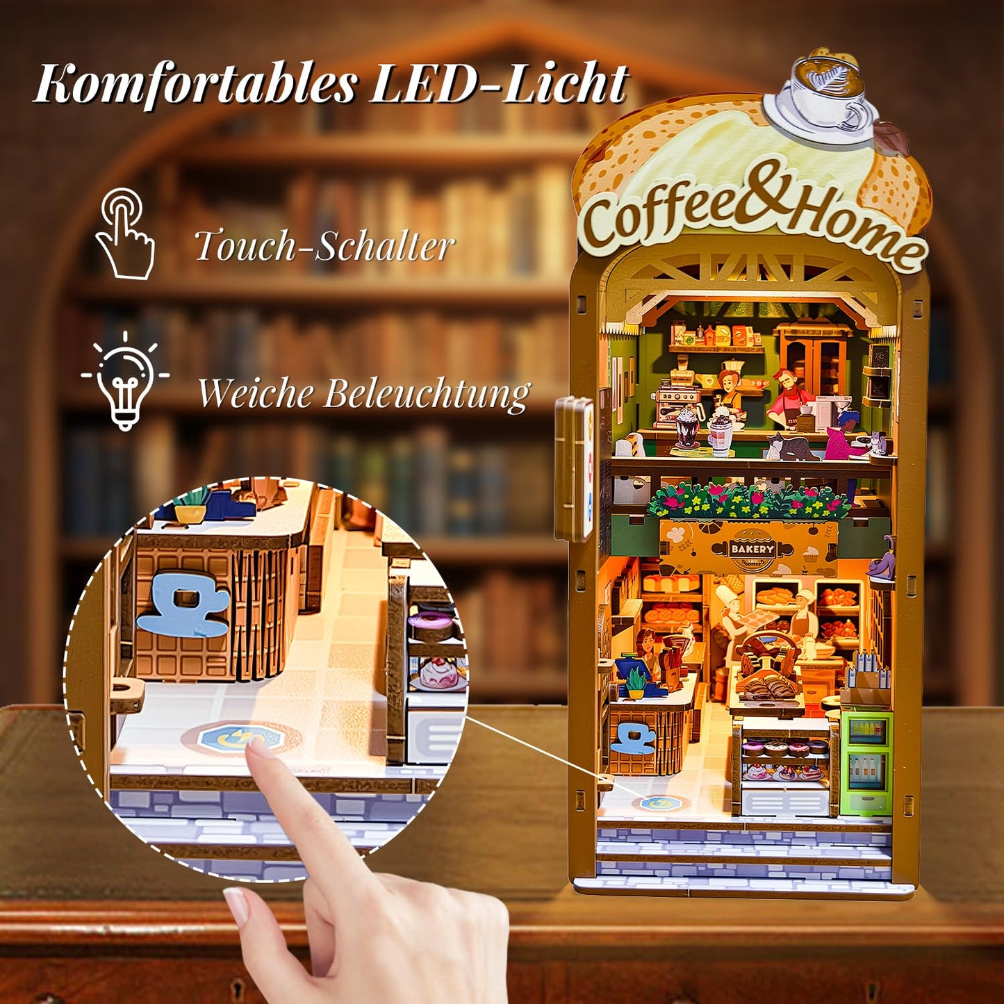 Book Nook Japan, Sakura Straße Booknook Japanischer Kit, 293PCS DIY Miniature House mit Licht, 3D Puzzle für Erwachsene und Heranwachsende, Japanische Deko Holzpuzzle Erwachsene Bücherregaldekoration