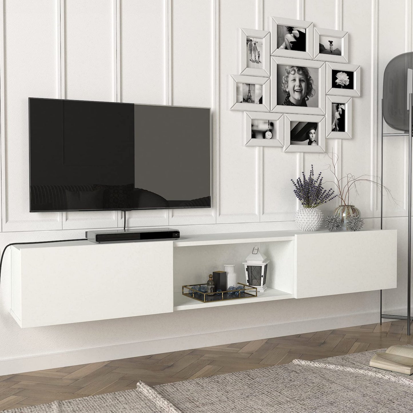 [en.casa] Paltamo TV Lowboard TV Cabinet Hanging TV Cabinet 180 x 31 x 30 cm TV Board with 3 Compartments Anthracite