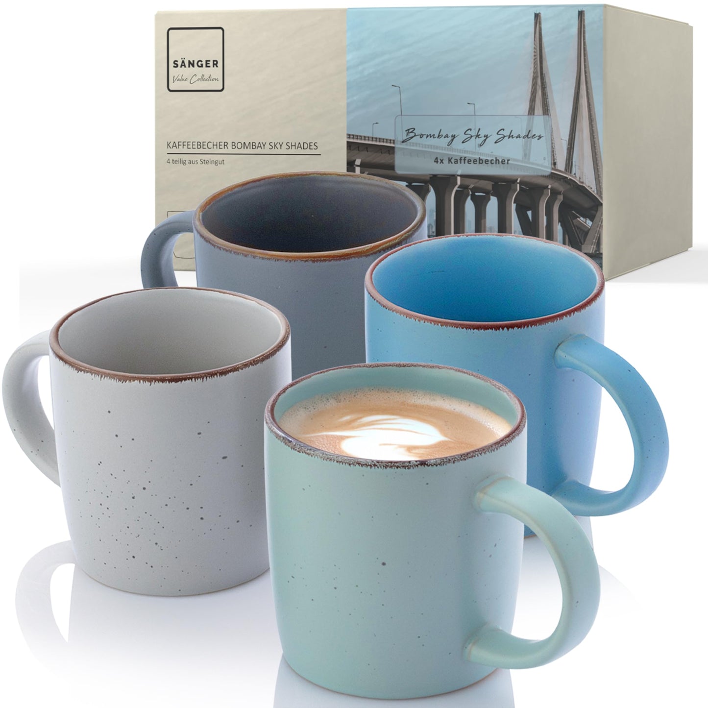 SÄNGER Bombay Seabed Crockery Service 20 Pieces, Stoneware Crockery for 4 People, 4 x Dinner Plates, 4 x Dessert Plates, 4 x Bowls, 4 x Pasta Plates, 4 x Coffee Mugs, Plate Set Colourful Value