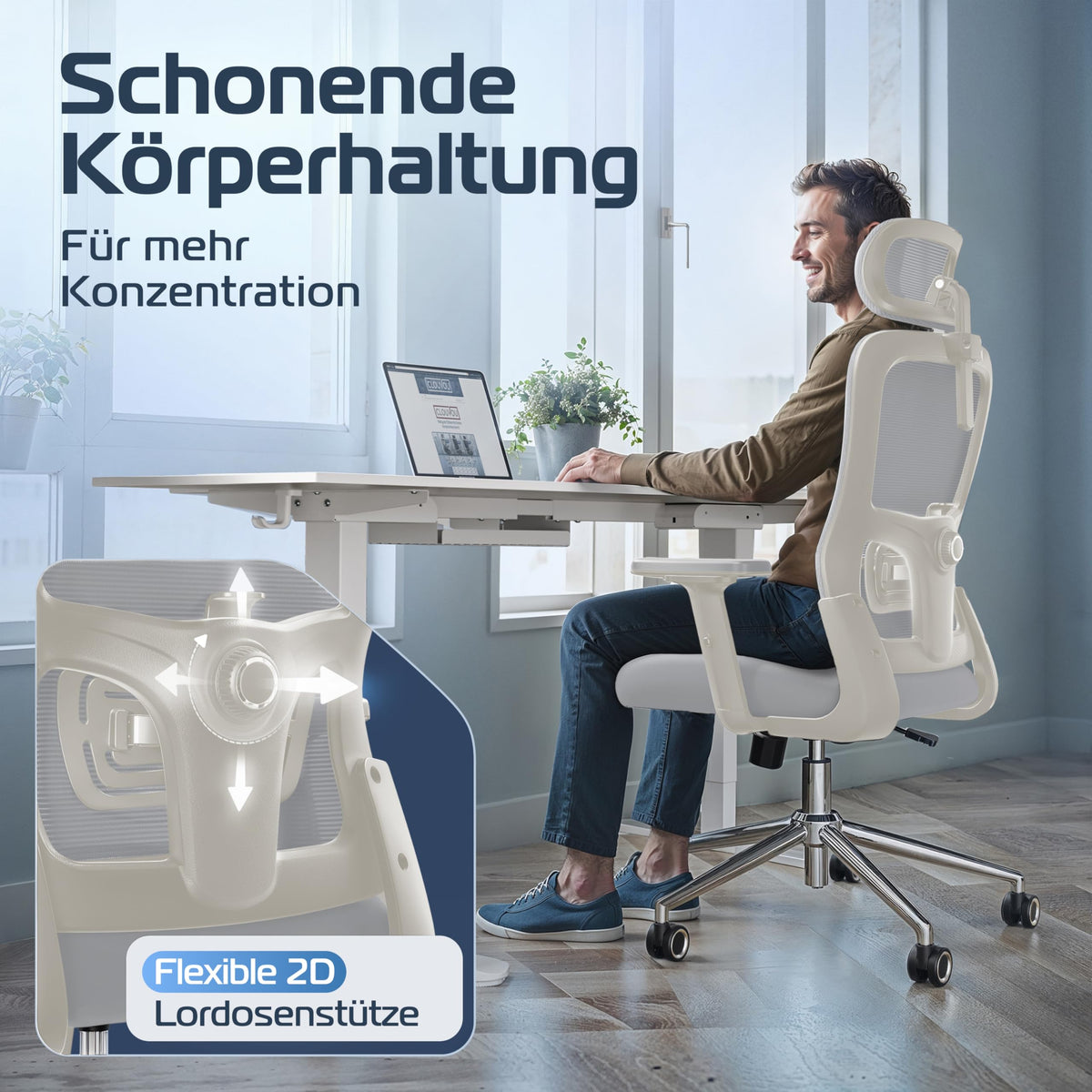 CLOUVOU BrightSeat Ergonomic Office Chair [Test Winner] Desk Chair 100% Individually Adjustable Office Chair & Gaming Chair Computer Chair Home Office Chair Ergonomic Swivel Chair 150 kg