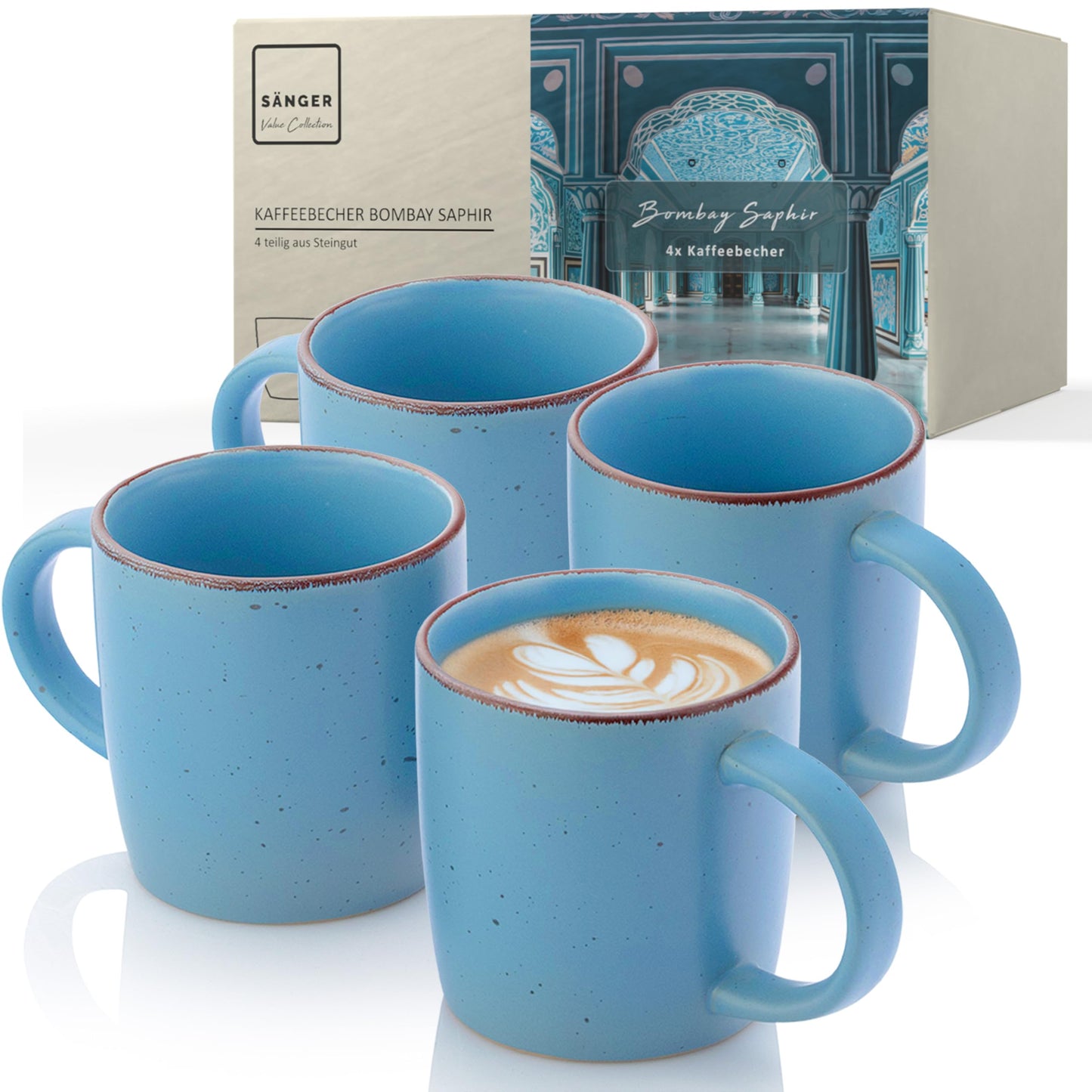 SÄNGER Bombay Seabed Crockery Service 20 Pieces, Stoneware Crockery for 4 People, 4 x Dinner Plates, 4 x Dessert Plates, 4 x Bowls, 4 x Pasta Plates, 4 x Coffee Mugs, Plate Set Colourful Value