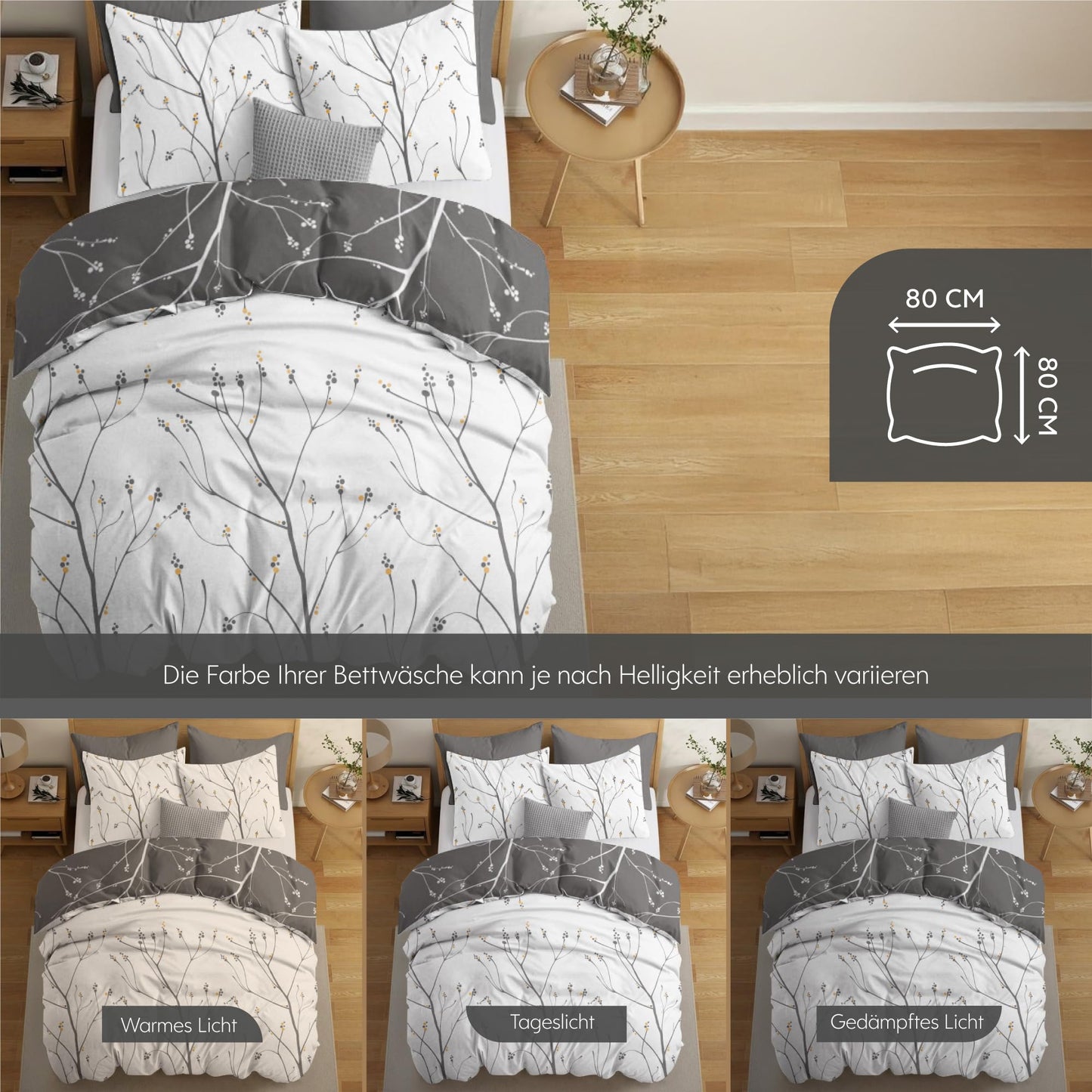 Dreamzie Bed Linen Set 155 x 220 cm with 2 Pillowcases 80 x 80 cm, Botanic Motif Sage Green, Adult Bed Linen, 155 x 220 cm, Made of 100% Microfibre, Certified, No Chemicals (OEKO TEX)