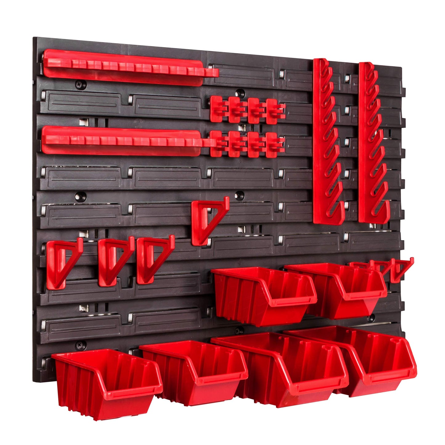 Storage System Wall Shelf 115 x 78 cm, Tool Holders, 23 Pieces Stacking Boxes Storage Boxes Extra Strong Wall Shelves Expandable Workshop Shelving Workshop Shelf