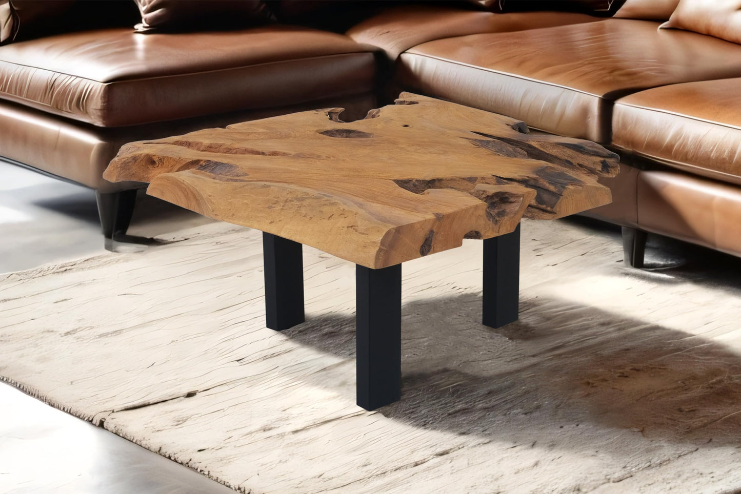 SAM Ibiza Coffee Table, Side Table Made of Root Wood, Solid Teak Wood + Natural, Sofa Table with Metal Legs, Black, 110 x 60 x 40 cm