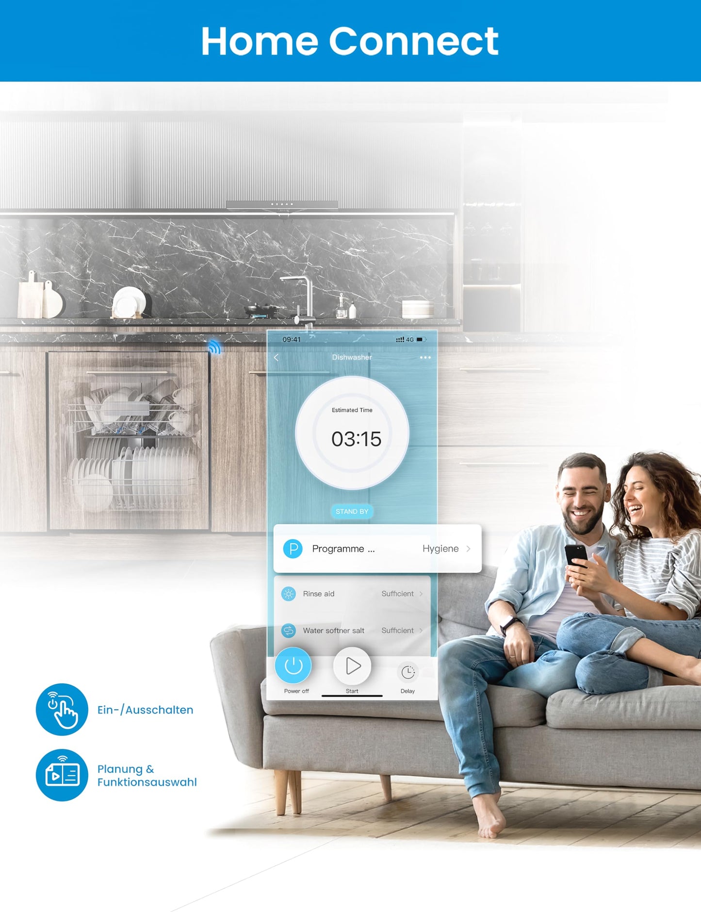 Midea SU 5.35X14CS Dishwasher Base, 14 MGD, Dishwasher 60 cm, Home Connect, Hygiene Care+, Machine Care +, Extra Drying, Half Load, 44 db, Start Delay, Stainless Steel