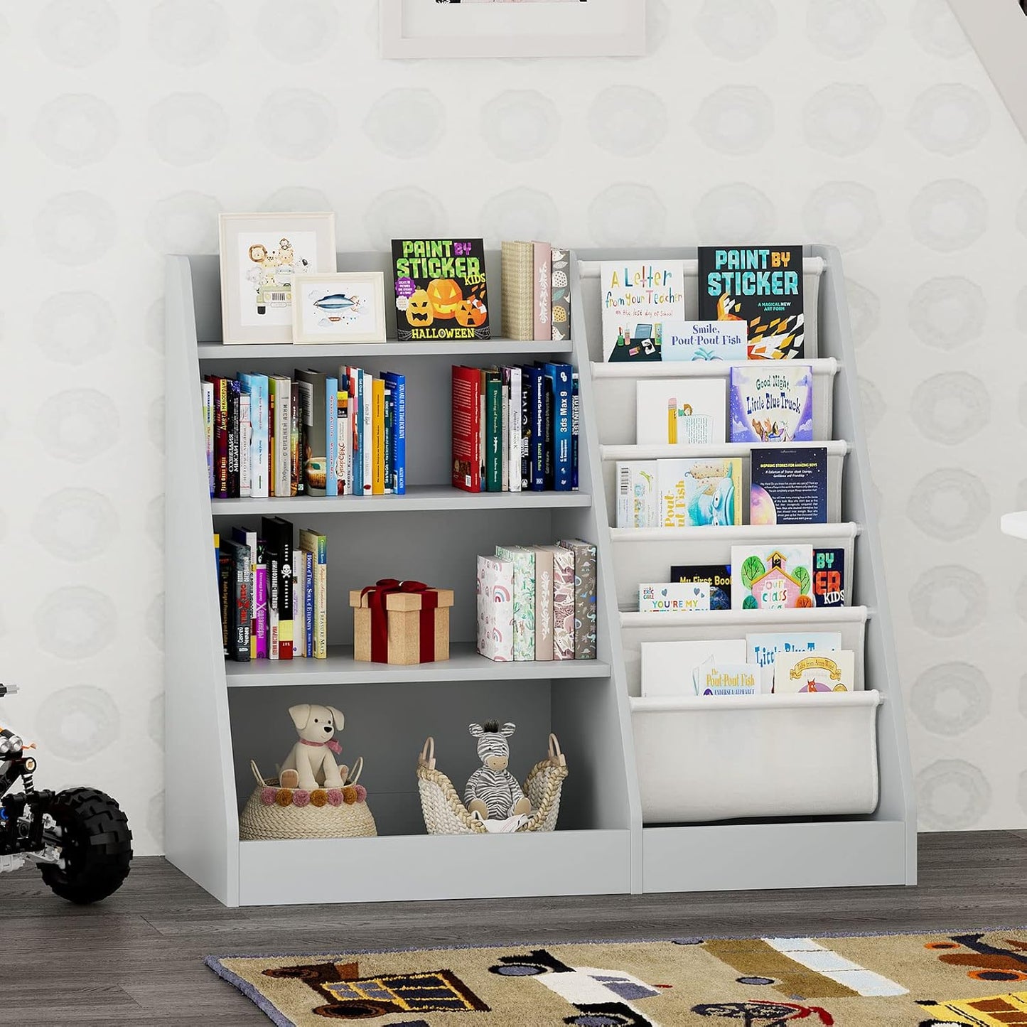 Children's Shelf, White with 5 Shelves and 4 Open Compartments, Bookcase for Children, Toy Organiser, 90 x 40 x 80 cm