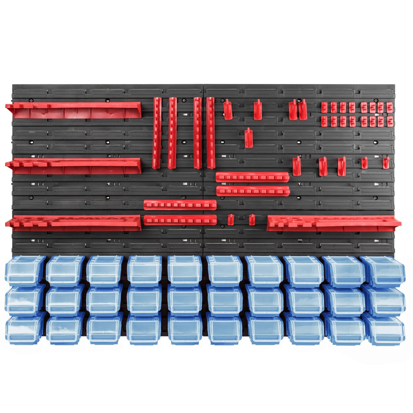 Storage System Wall Shelf 115 x 78 cm, Tool Holders, 23 Pieces Stacking Boxes Storage Boxes Extra Strong Wall Shelves Expandable Workshop Shelving Workshop Shelf