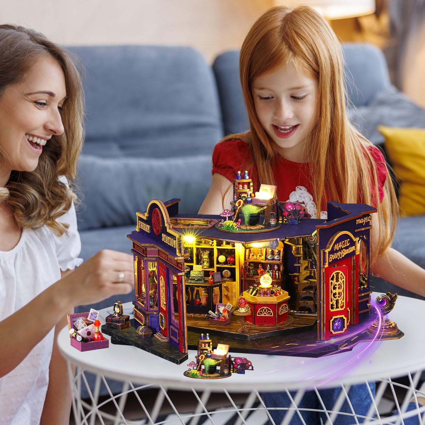 Mostop DIY Miniature Dollhouse Kit,Wooden Dollhouse Construction Kit,Miniature House Kit with LED Light und Bewegungen,Creative Room Idea for Children/Adults,Magic House,DIY Kits (Twilight Book City)