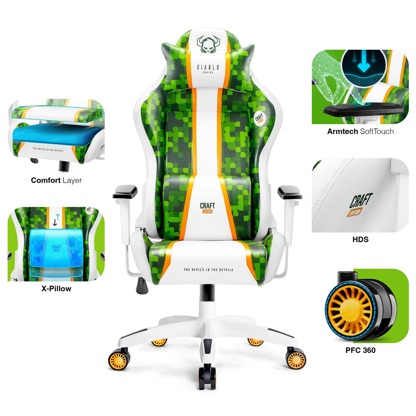 Diablo X-One 2.0 Gaming Stuhl Gamer Chair Bürostuhl Schreibtischstuhl Verstellbare Armlehnen Ergonomisches Design Nacken/-Lendenkissen Wippfunktion Aqua Blue Normal (L)