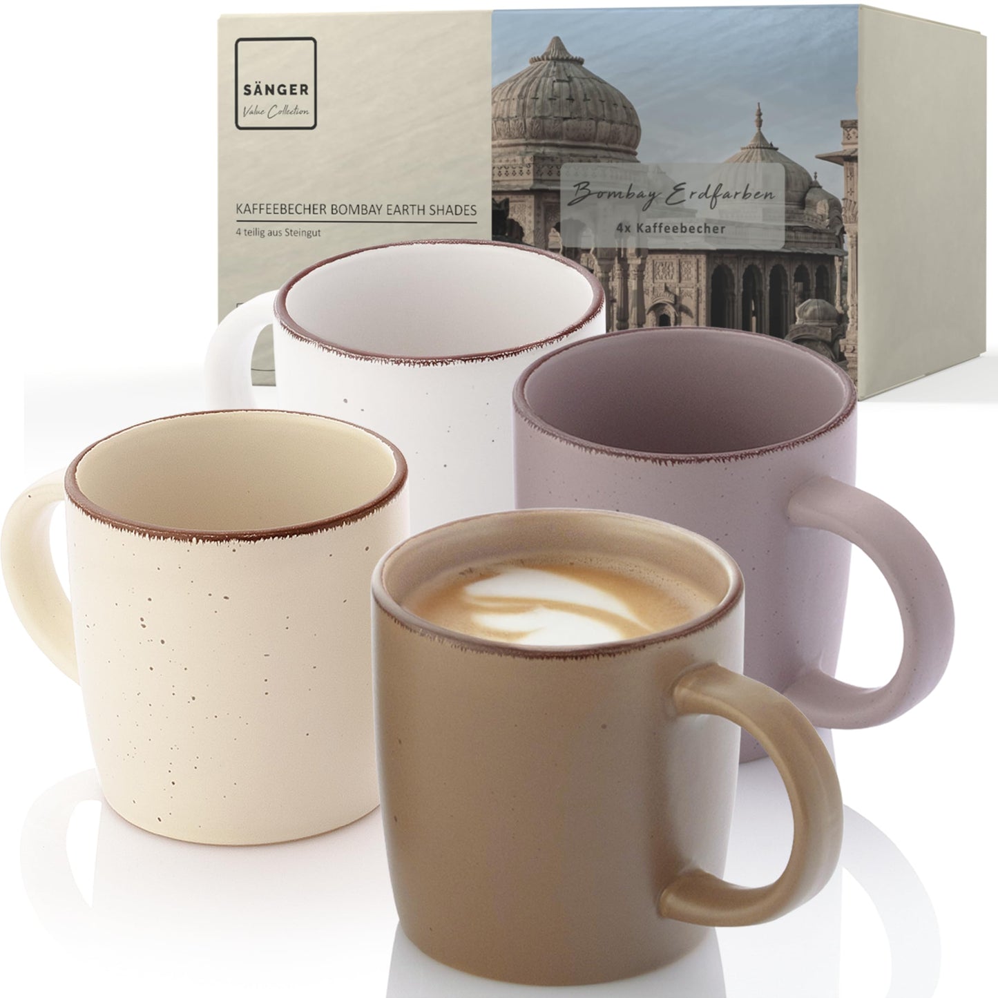 SÄNGER Bombay Seabed Crockery Service 20 Pieces, Stoneware Crockery for 4 People, 4 x Dinner Plates, 4 x Dessert Plates, 4 x Bowls, 4 x Pasta Plates, 4 x Coffee Mugs, Plate Set Colourful Value