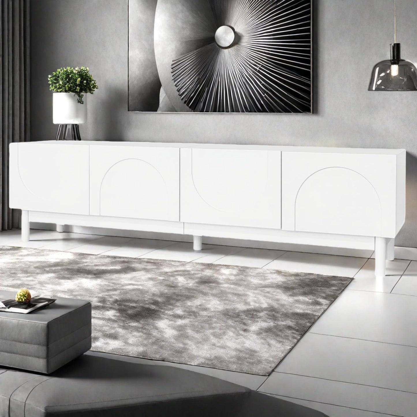 TV Cabinet with 3 Drawers, TV Table with Golden Handles and Legs, Modern TV Stand for TVs up to 75 Inches, Rounded Corners, TV Cabinet for Living Room, 174 x 35 x 41 cm, White