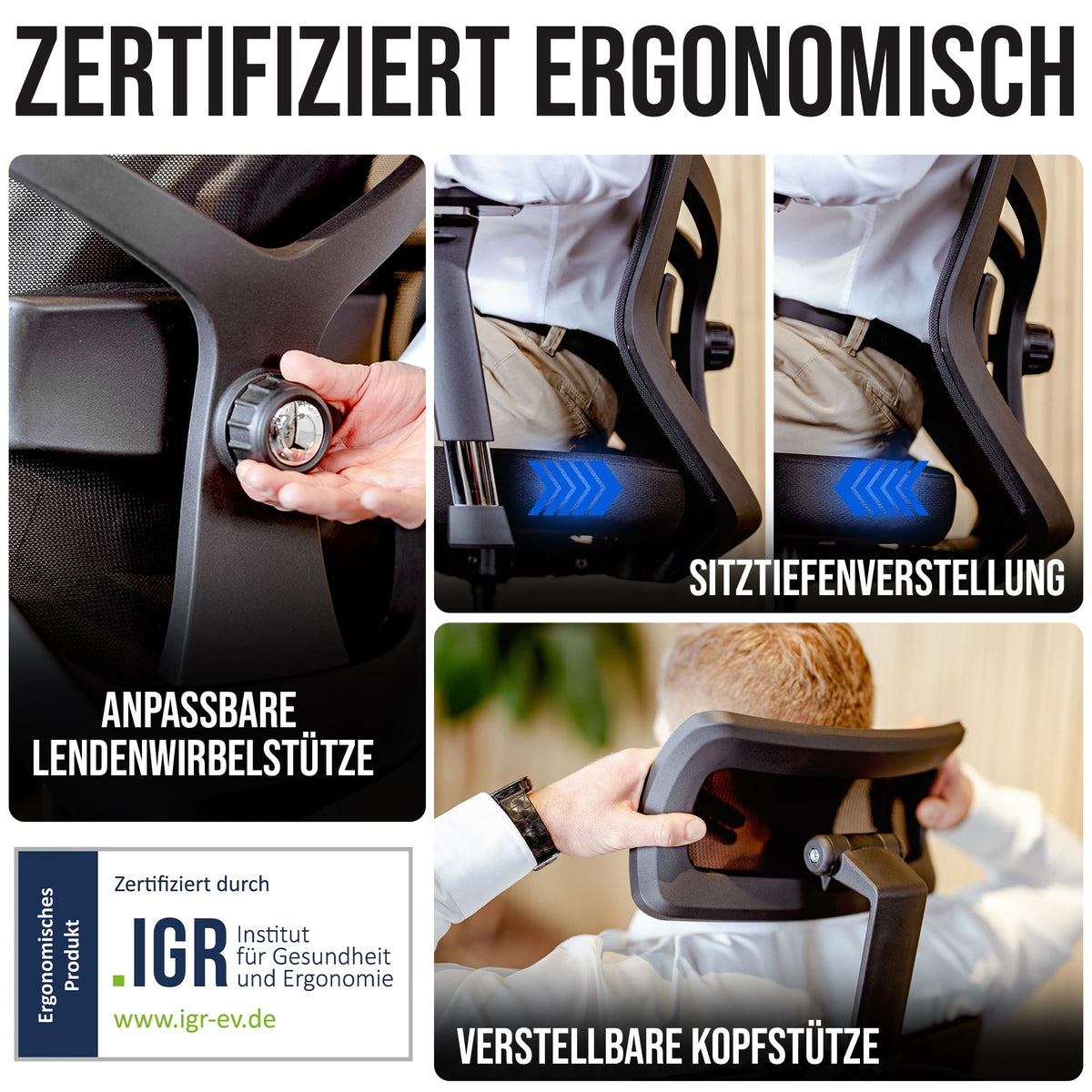 Ergonomic Office Chair [Test Winner] Scratch-Free Wheels Breathable Ergonomic Desk Chair Office Chair 150 kg Load Capacity Computer Chair Swivel Chair Home Office Chair Ergonomic