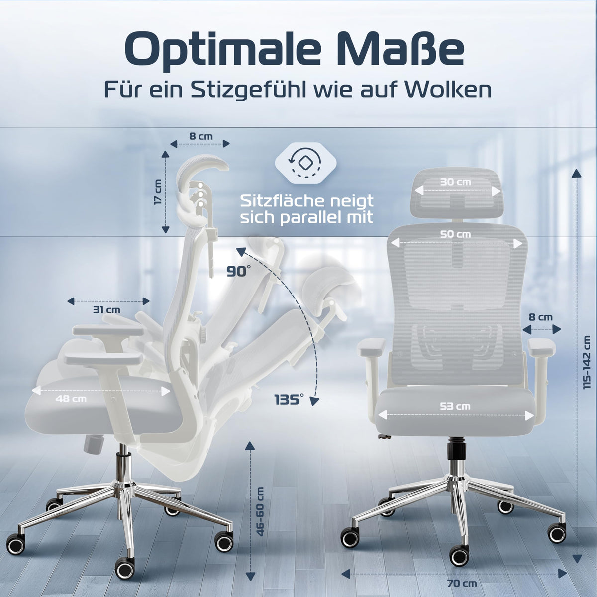 CLOUVOU BrightSeat Ergonomic Office Chair [Test Winner] Desk Chair 100% Individually Adjustable Office Chair & Gaming Chair Computer Chair Home Office Chair Ergonomic Swivel Chair 150 kg
