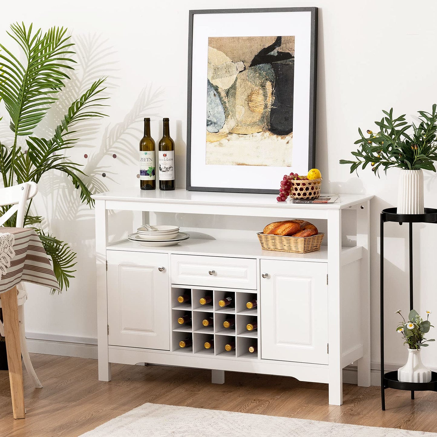 COSTWAY Sideboard Kitchen Cabinet with Doors and Drawers, Wooden Kitchen Chest of Drawers, Buffet Cabinet, Storage Cabinet, Side Cabinet, Wine Cabinet, 116 x 40 x 82 cm (White)