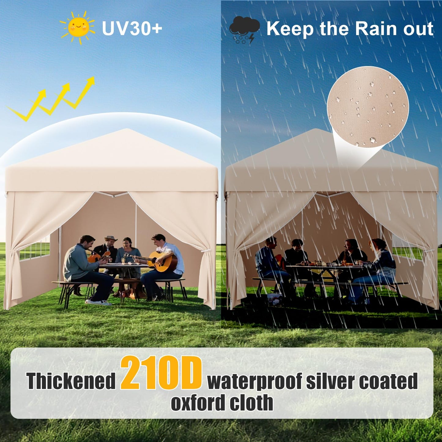 Devoko Gazebo, 3 x 6 cm, Waterproof, Stable, Winterproof, 3-Way Height Adjustment, Folding Gazebo, UV Protection 50+, Folding Gazebo with Carry Bag, for Garden, Outdoor, Camping, Beige