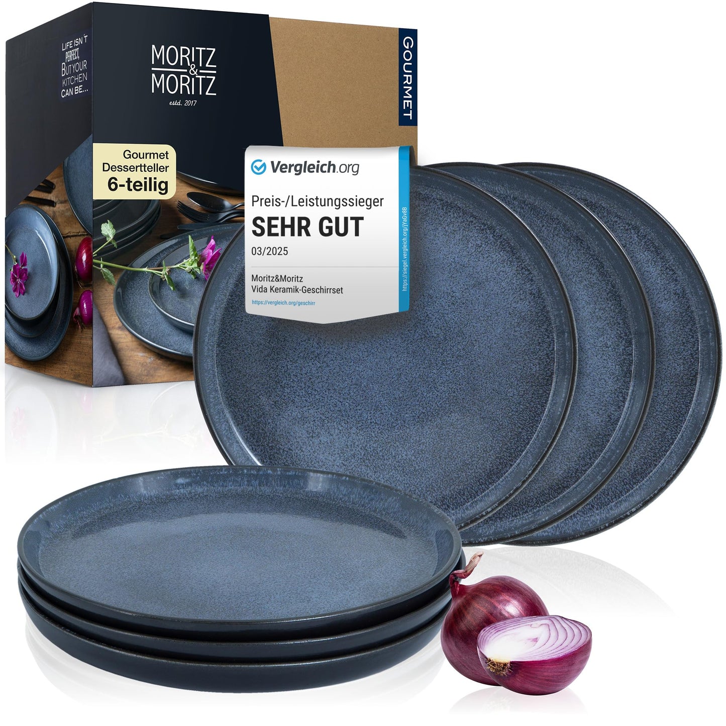 Moritz & Moritz Vida 18-Piece Crockery Set for 6 People, Elegant Plate Set Made of High-Quality Porcelain, Crockery Consisting of 6 x Dinner Plates, 6 x Dessert Plates, 6 x Soup Plates