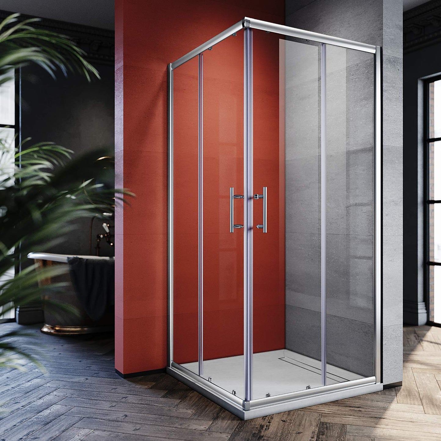 SONNI 80 x 80 cm Corner Entry Shower Cubicle without Shower Tray, Safety Glass Sliding Door Corner Shower Enclosure Shower Sliding Door Glass