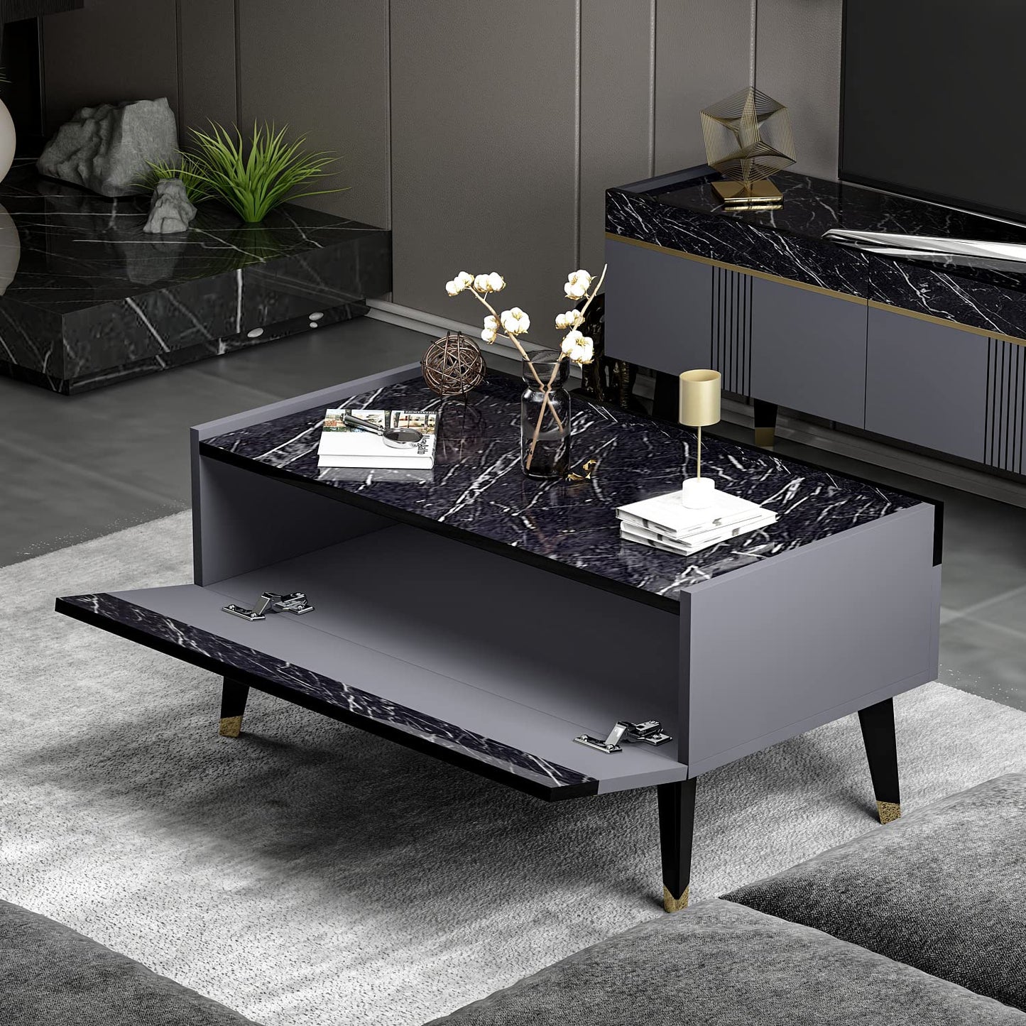 Homidea KARYA Coffee Table - Sofa Table - Living Room Table - Side Table in Elegant and Modern Design (Coffee Table - Beige/Marble)