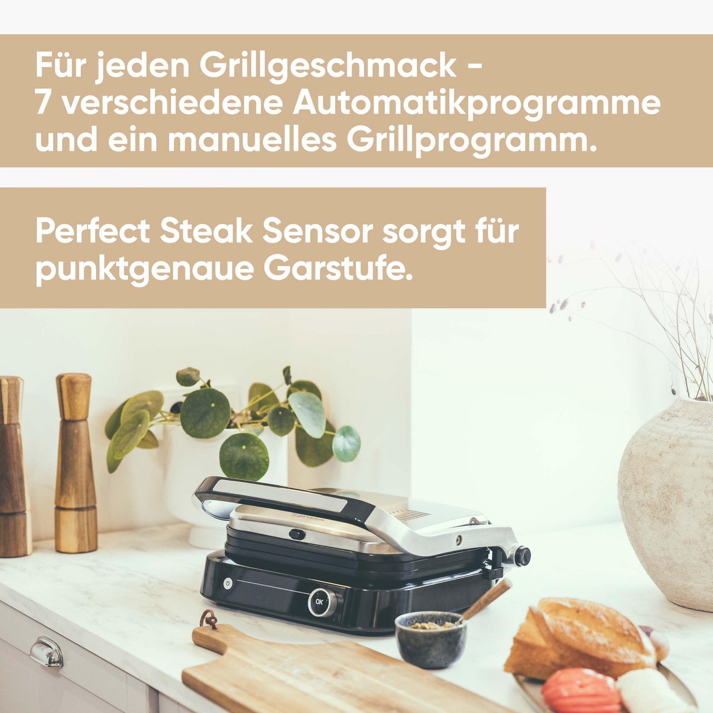 SEVERIN Kontaktgrill für Sandwiches, Steak und als Panini Grill, antihaftbeschichteter Sandwich Maker für fettfreies Grillen, 800 W, metallic grau/schwarz, KG 2394