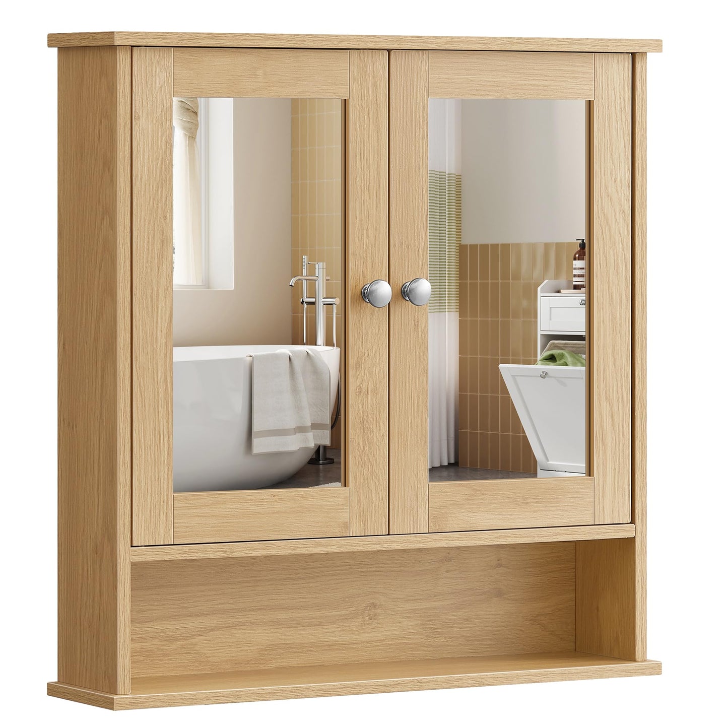 Songmics Bathroom Cabinet, Wall Cupboard, Mirror with Shelf, Wooden Makeup Cabinet, 56 x 58 x 13 cm (W x H x D) White LHC002