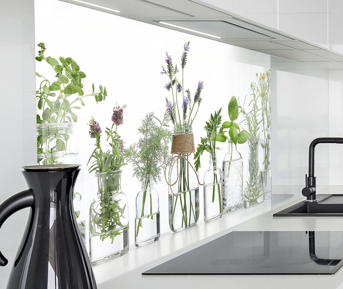 timalo Stove Splash Guard Wall Sink, Kitchen Back Wall Glass Look Acrylic Glass 2 mm Glass Back Wall Acrylic Glass Kitchen Panels Back Wall Protection Plate 60 x 40 cm Herbs Spices Text Guten Appetit