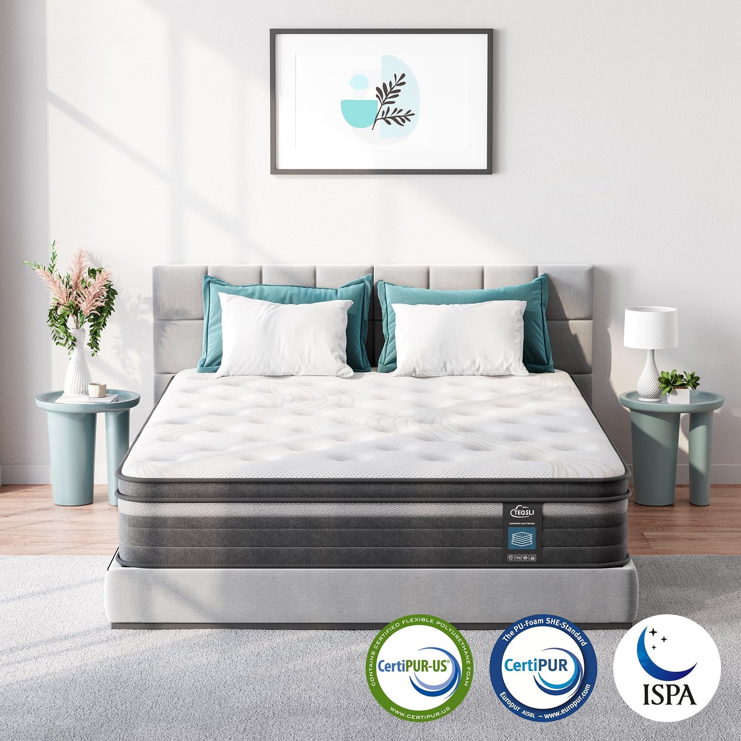 TeQsli Gel Pocket Spring Mattress 180 x 200 cm 25 cm Height 9-Zone Mattress H3 H4 Hardness Orthopaedic & Ergonomic Spring Mattress with Gel Memory Foam, Oeko-Tex & CertiPUR Certified