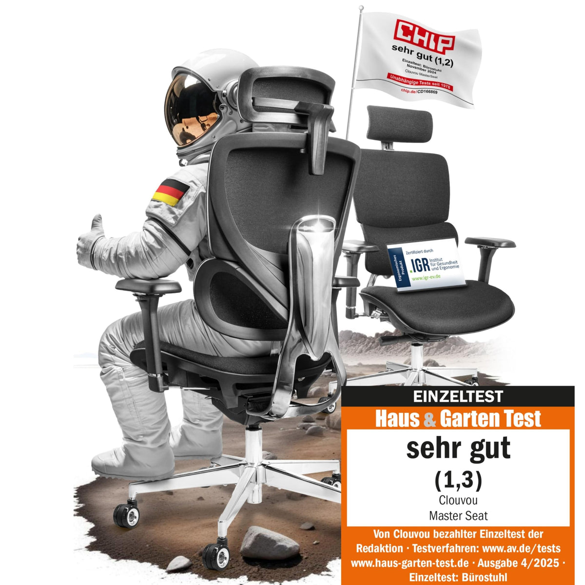 CLOUVOU BrightSeat Ergonomic Office Chair [Test Winner] Desk Chair 100% Individually Adjustable Office Chair & Gaming Chair Computer Chair Home Office Chair Ergonomic Swivel Chair 150 kg