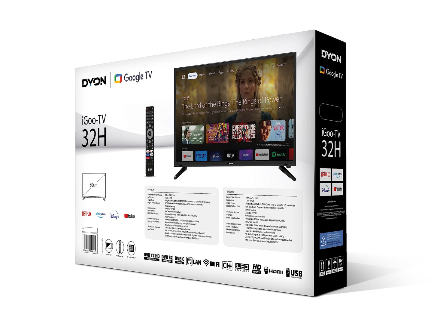 DYON iGoo-TV 50U-2 - 50 Inch (126 cm) 4K Ultra HD Smart TV with Google TV, HDR10, Triple Tuner (DVB-S2/C/T2), WiFi, Bluetooth, Google Assistant, Netflix, Prime Video, [2025 Model]