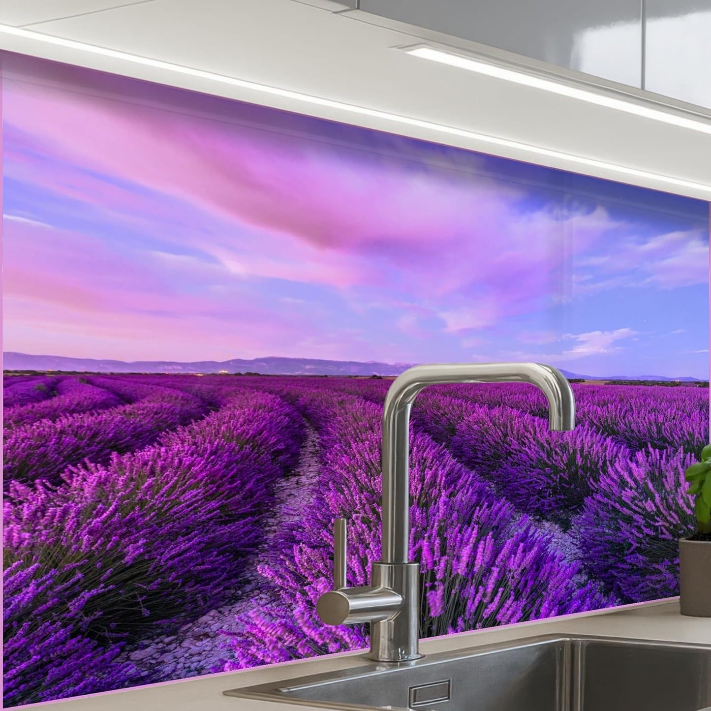 Splash Guard Kitchen Back Wall 60 x 80 cm Kitchen Washable Self-Adhesive Kitchen Wall Kitchen Front Kitchen Back Wall Protection Lavender - Purple - Flowers - Natural