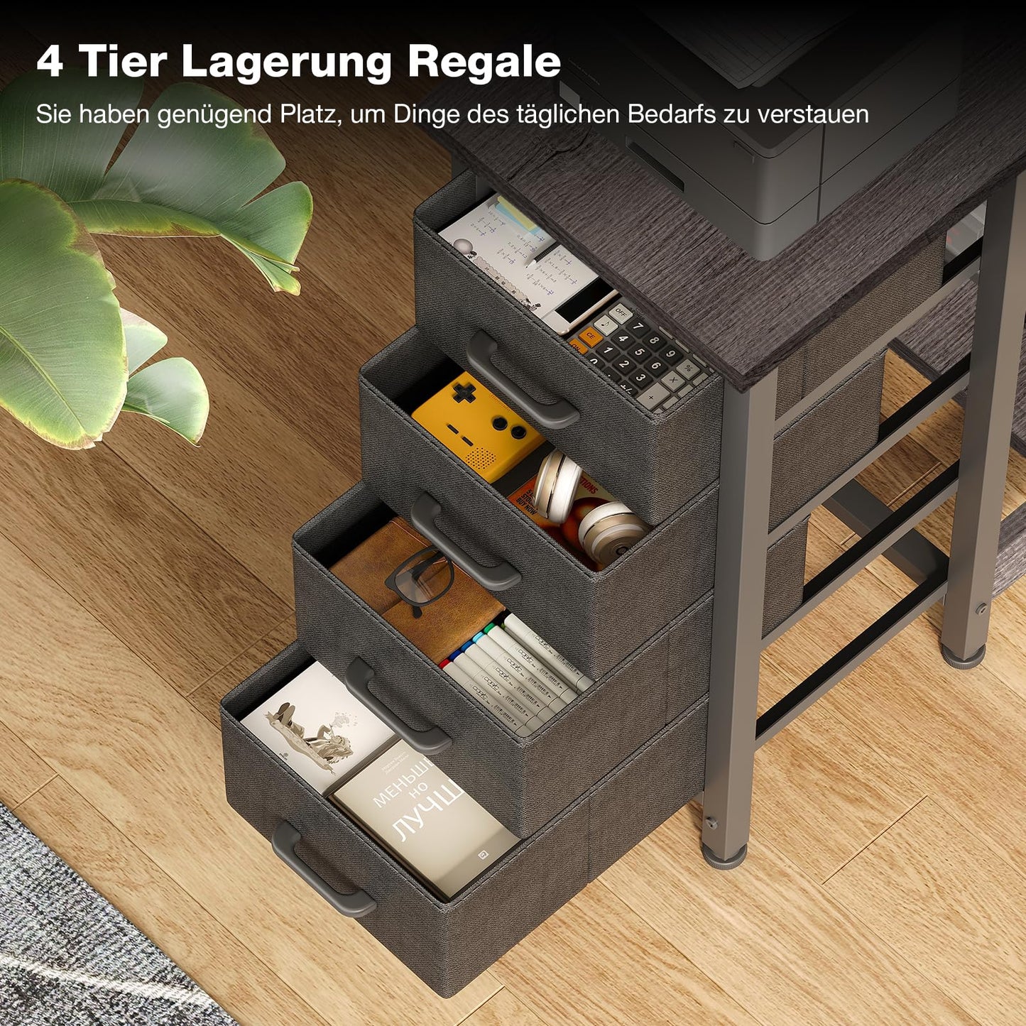 Coleshome Corner Desk, 100 x 70 cm, L Shape Desk with 4 Drawers, Reversible Computer Desk for Office, Study, Bedroom, White