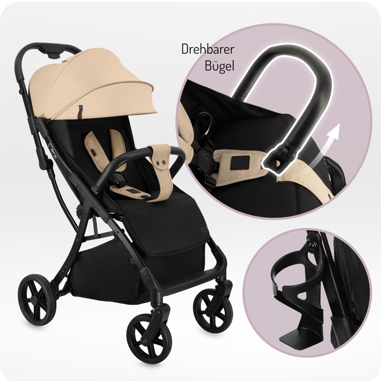 MoMi Paola Children's Buggy with Automatic Folding System, up to 22 kg Body Weight, 5-Point Safety Belt, Shopping Basket up to 2 kg, All 4 Wheels with Shock Absorption, Holder for a Drinking Bottle