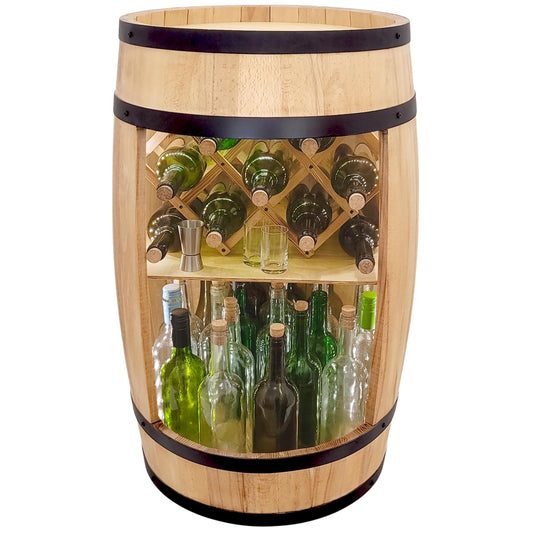 Barrel Bar with LED Lighting and Wine Holder Wine Rack - Wooden Barrel Home Bar 80 cm Rustic Decorative Bar Cabinet Wine Stand - Barrel Beer Wine Bottle Stand - Bar Whisky Gift (Dark Brown)