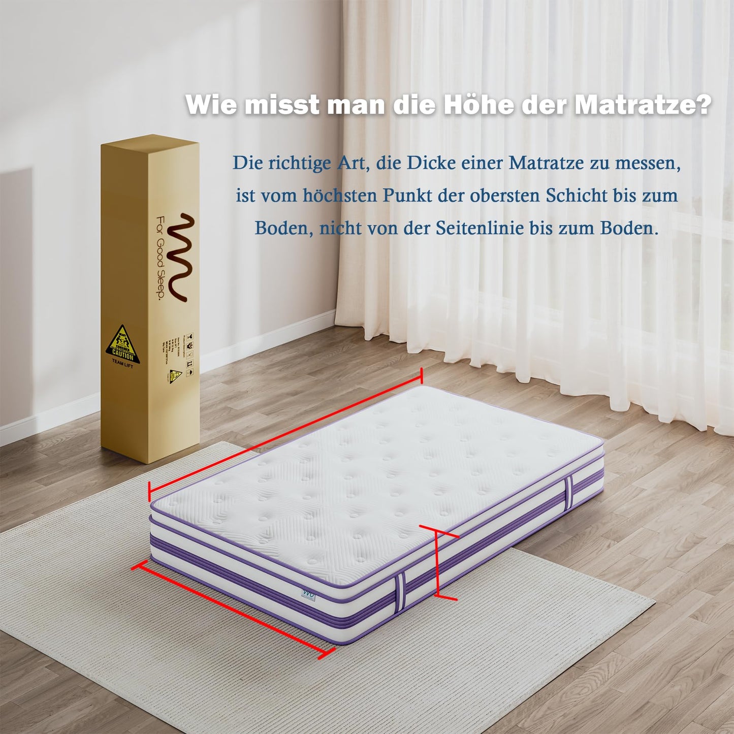 Moziel 180 x 200 cm Mattress, 26 cm Height, H3, Oeko-Tex Certified, Gel Memory Foam Hybrid, Pocket Spring, Breathable, Medium Firm, Pressure Relief, Barrel Pocket Spring Mattress Packed in Box
