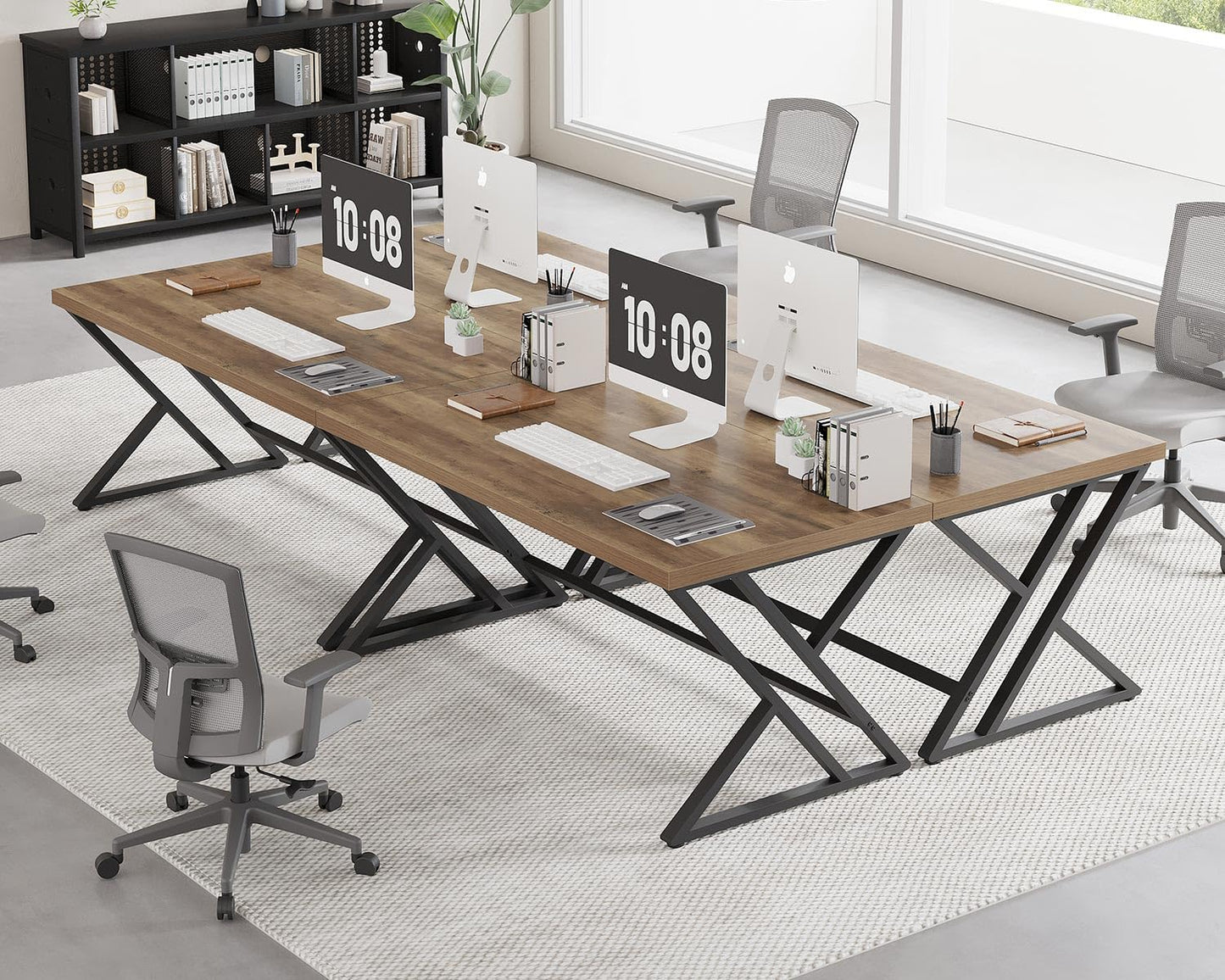 LVB Modern Computer Desk Industrial Home Office with Storage Space Metal Wood Desk Study Computer Desk for Bedroom Simple Gaming Desk Rustic Brown