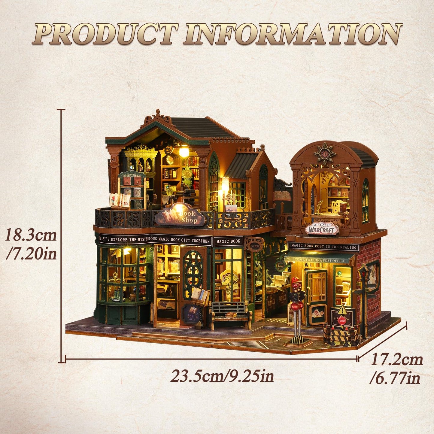 Mostop DIY Miniature Dollhouse Kit,Wooden Dollhouse Construction Kit,Miniature House Kit with LED Light und Bewegungen,Creative Room Idea for Children/Adults,Magic House,DIY Kits (Twilight Book City)