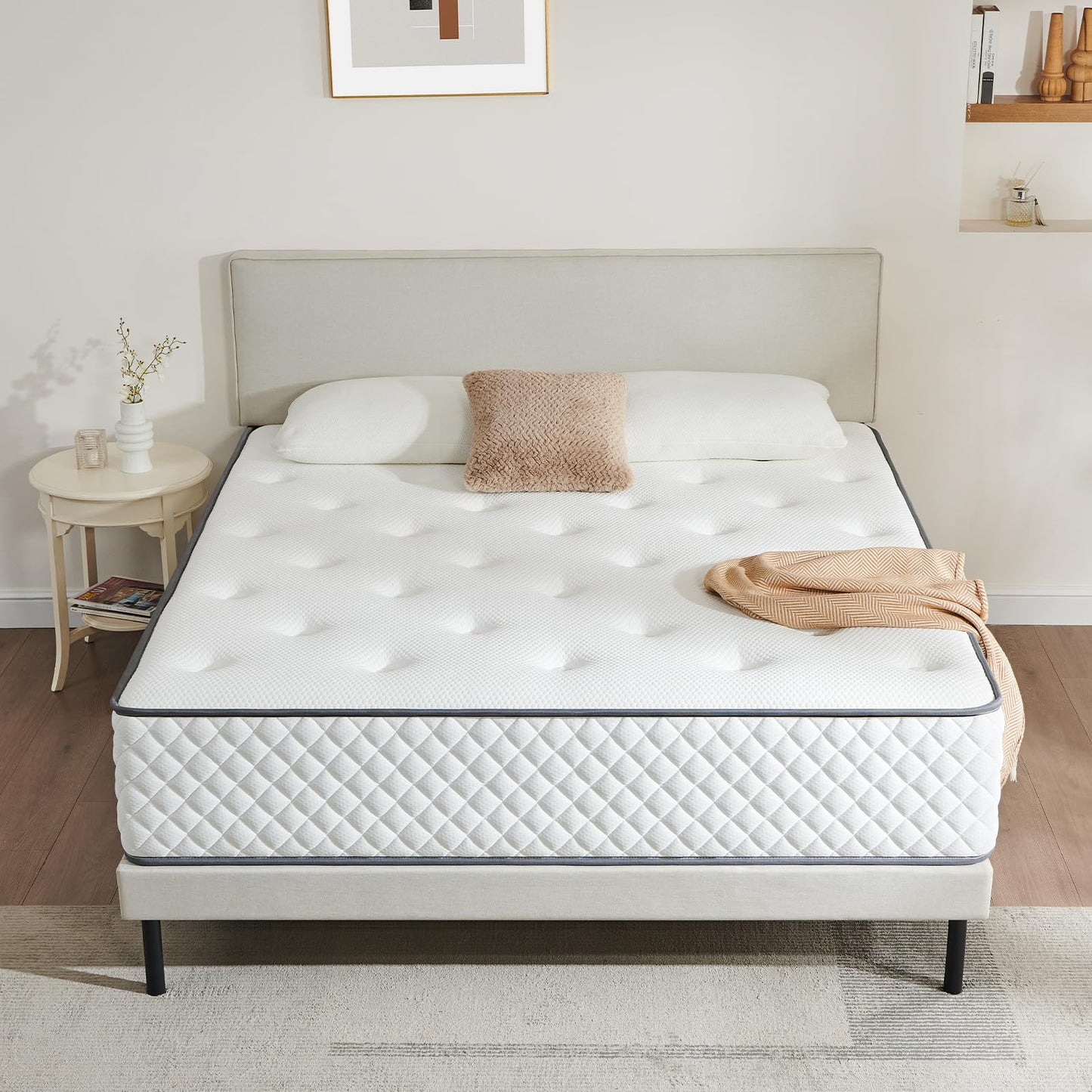 Mattress 180 x 200 cm, Pocket Spring Mattress Hardness H3 Medium Firm, 7-Zone Mattresses with High-Quality Comfort Foam, Back-Relieving, Rolled Mattress Height 25 cm