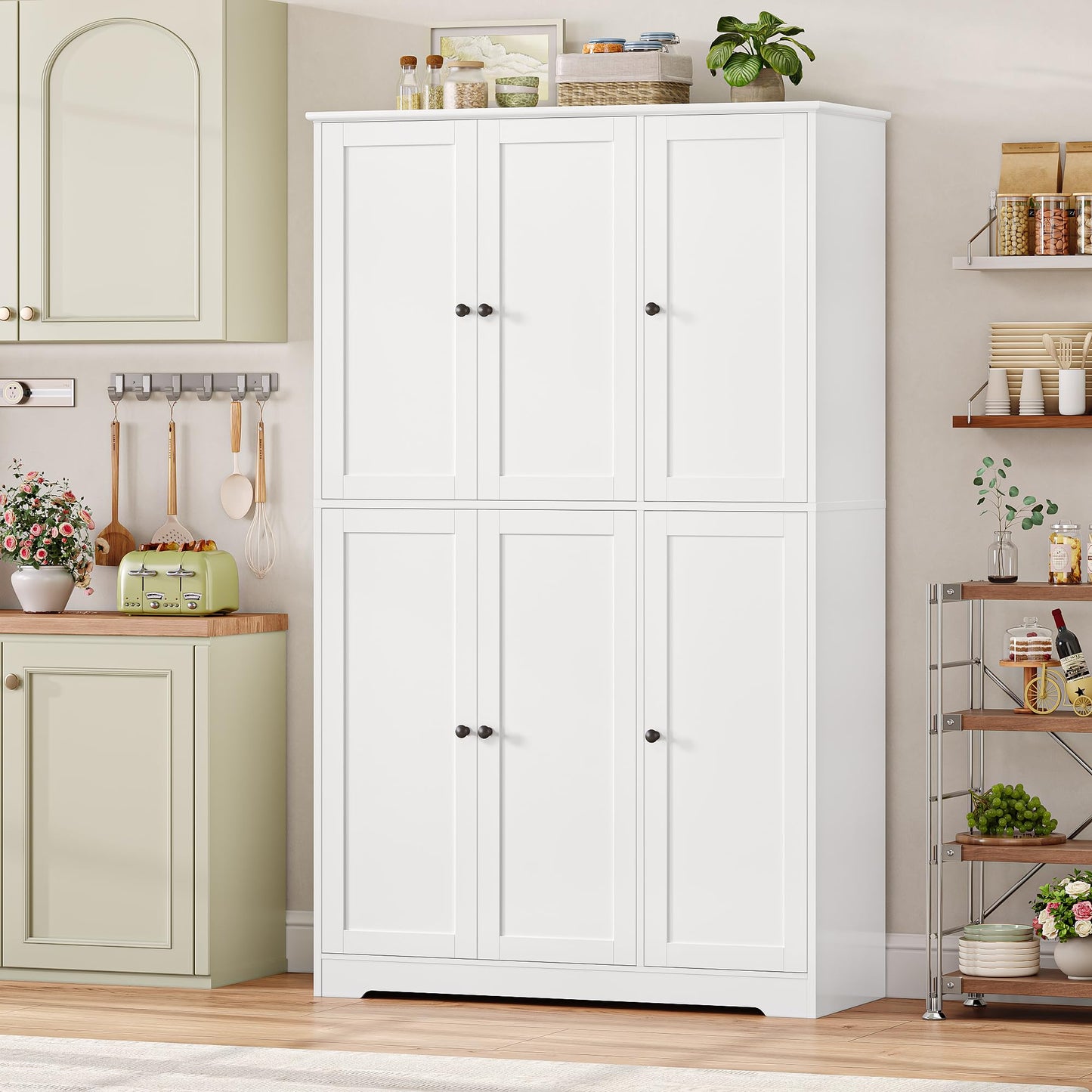 FirFurd Multi-Purpose Cabinet, 180 cm Kitchen Cupboard, Storage Cabinet, Buffet Cabinet with 6 Doors and Adjustable Shelves, All-Purpose Cabinet for Kitchen, Living Room, Entrance Area, 180 x 106 x 37