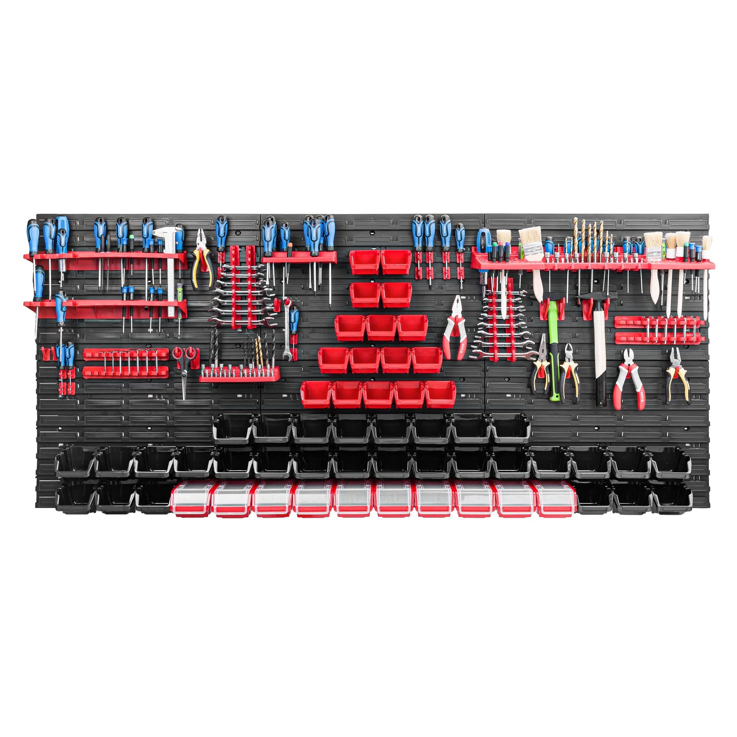 Storage System Workshop Shelving | 172 x 78 cm | Pack of 78 | Wall Shelf with Tool Holders and Stacking Boxes - Wall Plates Extra Strong Shed Shelf Warehouse Wall Storage Shelf Garage Shelf