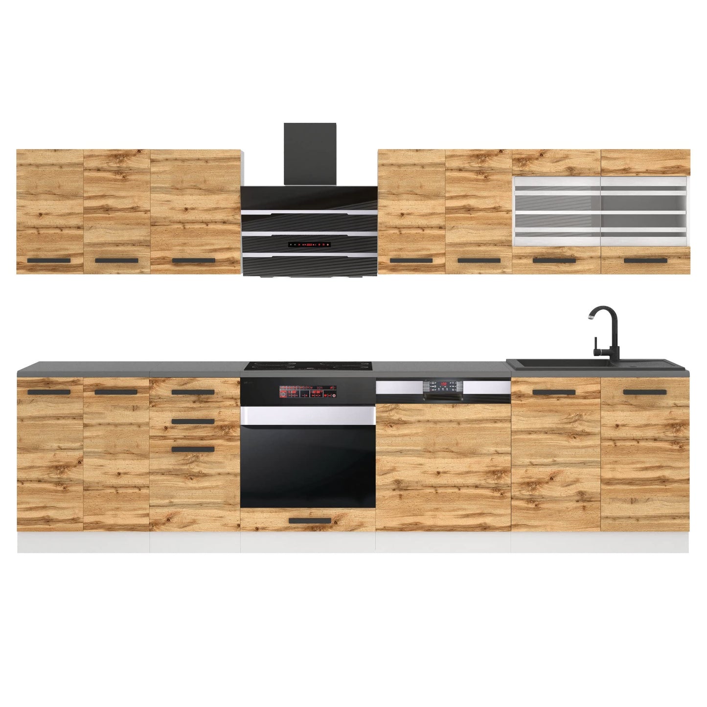 Belini Lucy Kitchen Unit, Kitchen Furniture 300 cm, Kitchen Completely Without Electrical Appliances, with Wall Cabinets and Base Cabinets, Without Worktops, White High Gloss