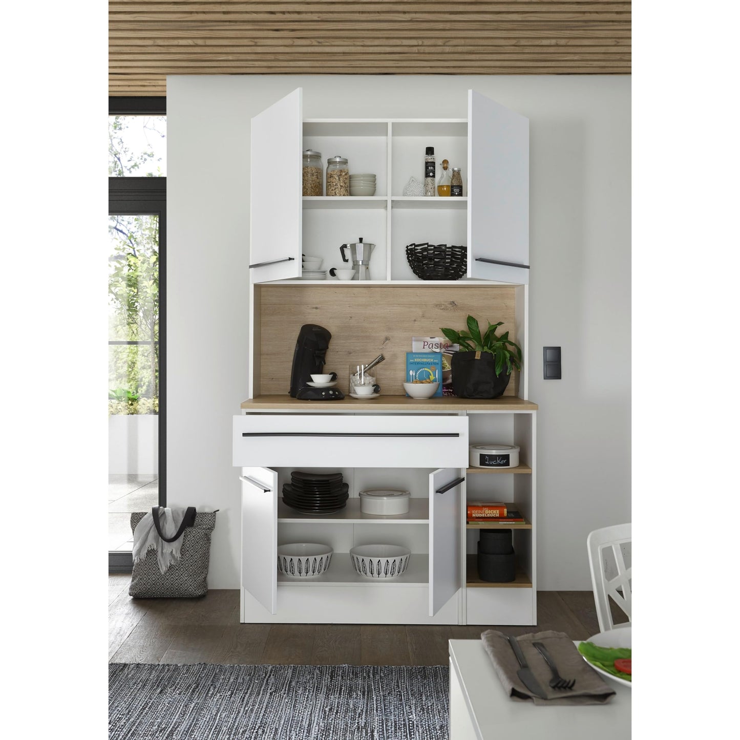 FINN Modern Kitchen Unit without Electrical Appliances in Matt White, Artisan Oak Look, Spacious Fitted Kitchen with Lots of Storage Space, 260 x 200 x 60 cm (W x H x D)