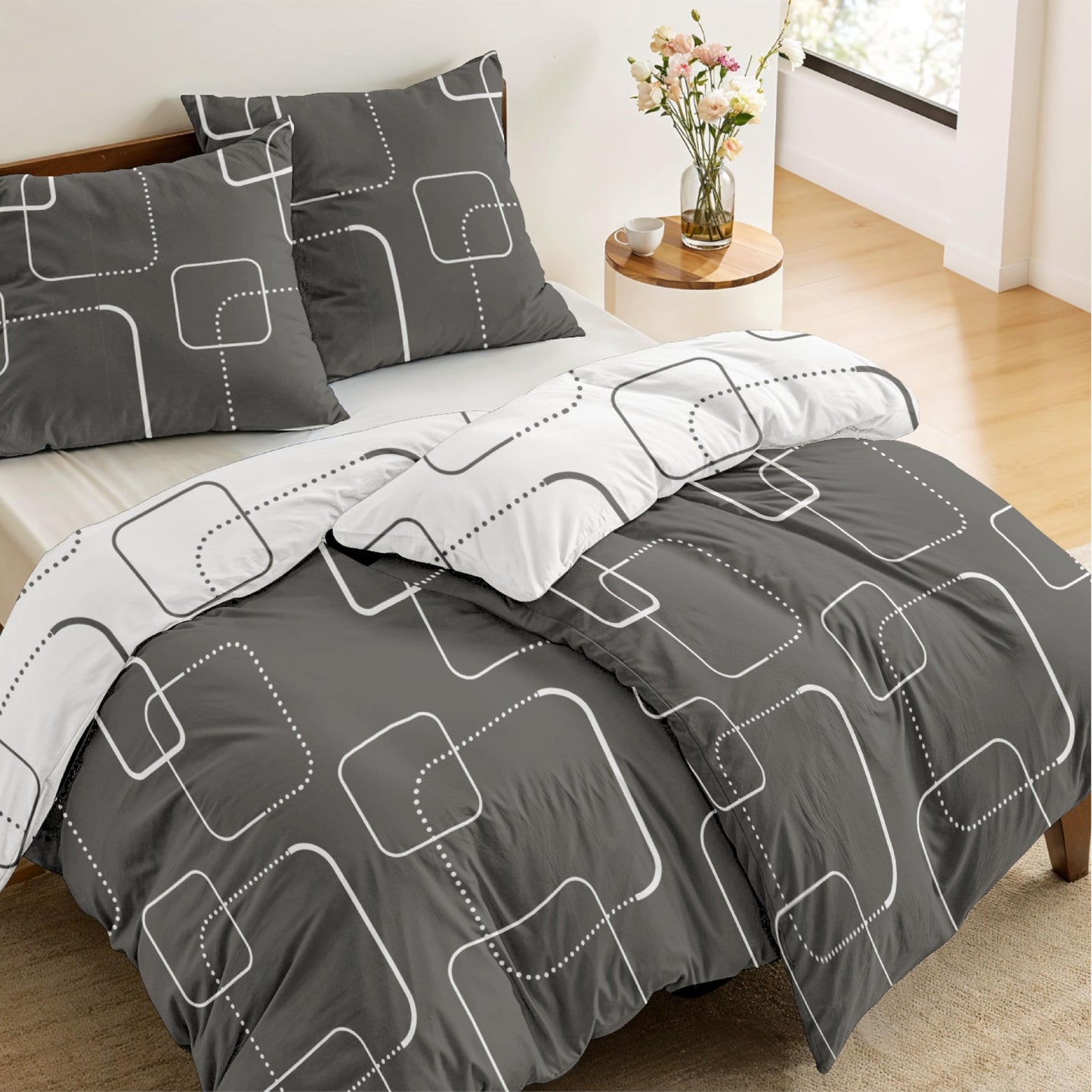 Dreamzie Bed Linen Set 155 x 220 cm with 2 Pillowcases 80 x 80 cm, Botanic Motif Sage Green, Adult Bed Linen, 155 x 220 cm, Made of 100% Microfibre, Certified, No Chemicals (OEKO TEX)