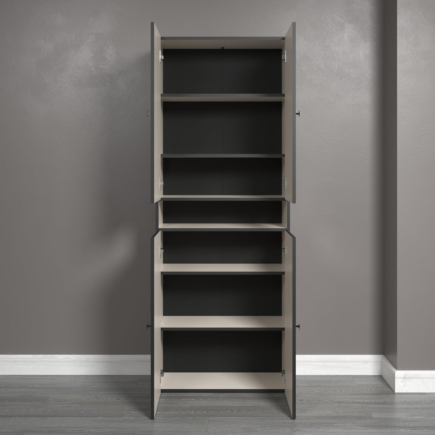 trendteam smart living - PureBliss - Hochschrank - Eiche - Badezimmerschrank in moderner Rillenoptik - edle Metallgriffe - (BxHxT) 40 x 186 x 31 cm - 2 praktische Einlegeböden - kratzfest