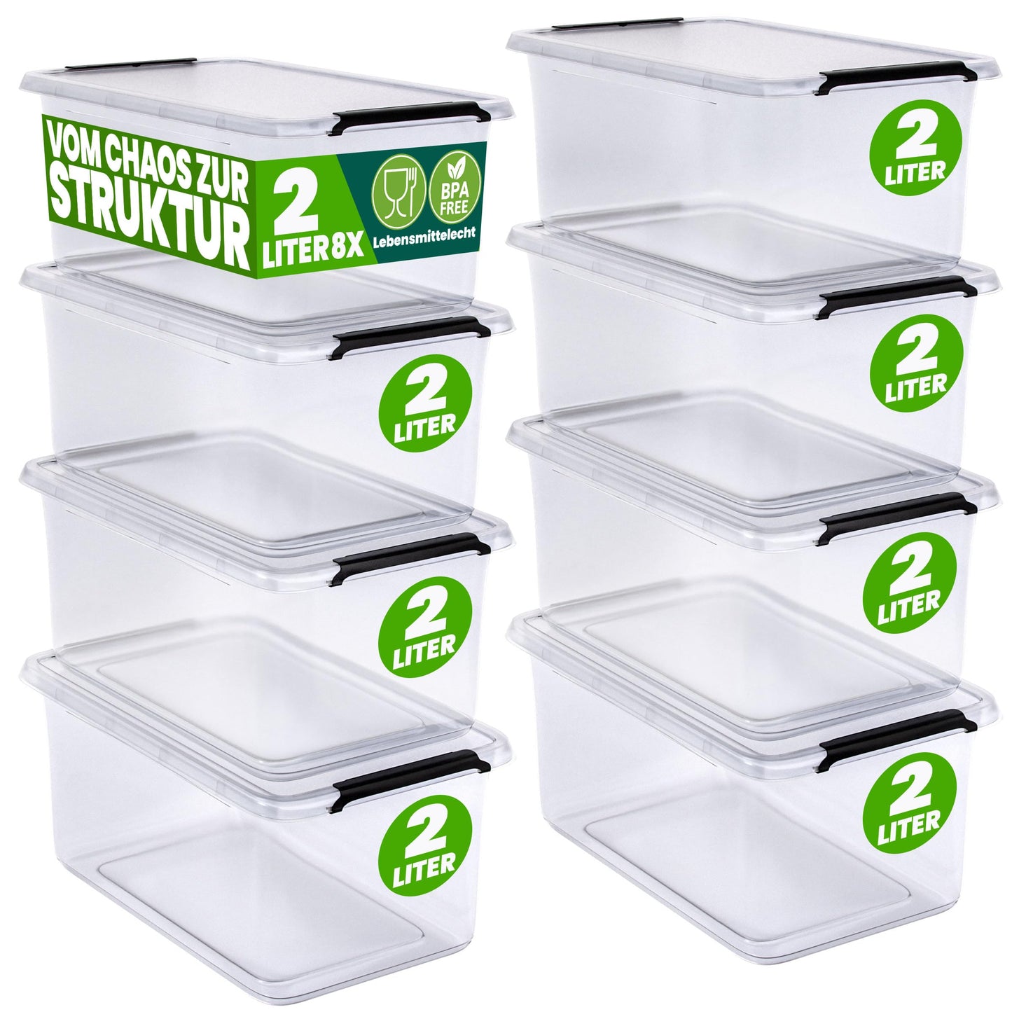 Deuba 10 x Storage Boxes with Lids 12.5 L Box Plastic Boxes Food Safe BPA Free Click Lock Transparent Stackable Kitchen Bedroom
