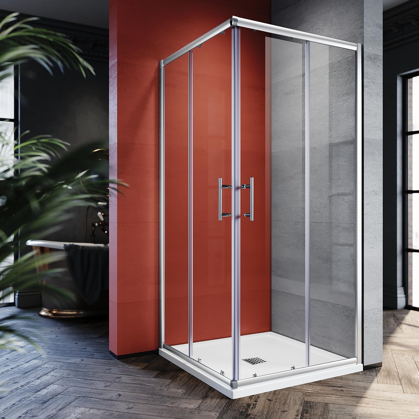 SONNI 80 x 80 cm Corner Entry Shower Cubicle without Shower Tray, Safety Glass Sliding Door Corner Shower Enclosure Shower Sliding Door Glass