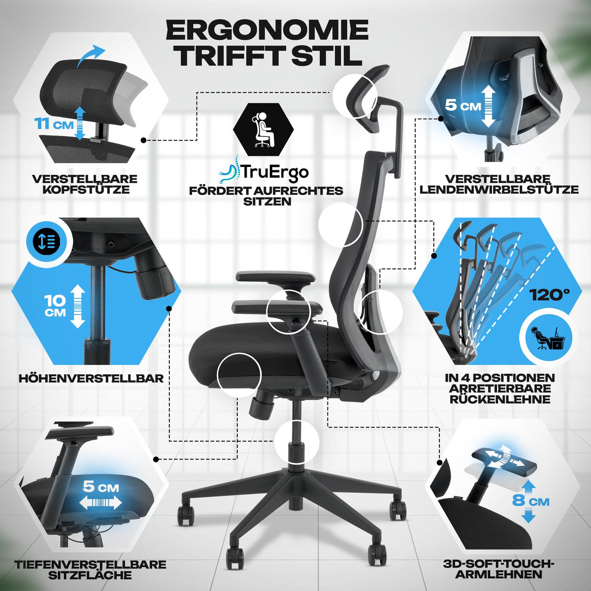 M2 Ergonomic Office Chair, Test Winner with Adjustable Armrest without Headrest for Maximum Freedom of Movement, Back-Friendly, Comfortable Desk Chair for Office and Home Office Chair